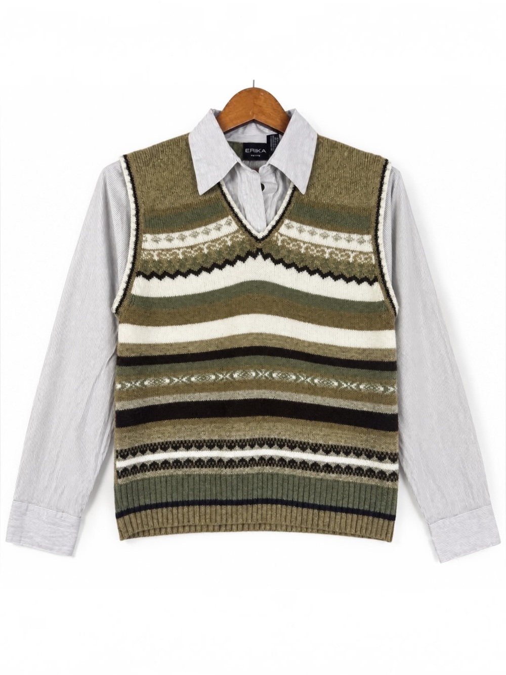 Vintage Y2K Erika Petite Fair Isle Layered Sweater Vest Top PL